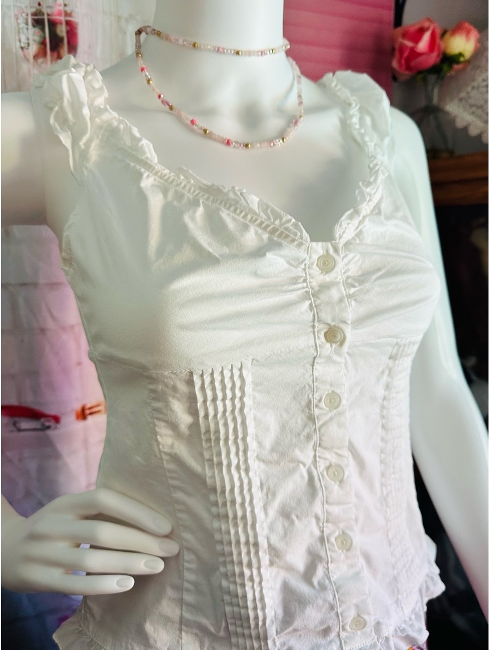 White Ruffle Button-Front Tank Top - Picture 5 of 7